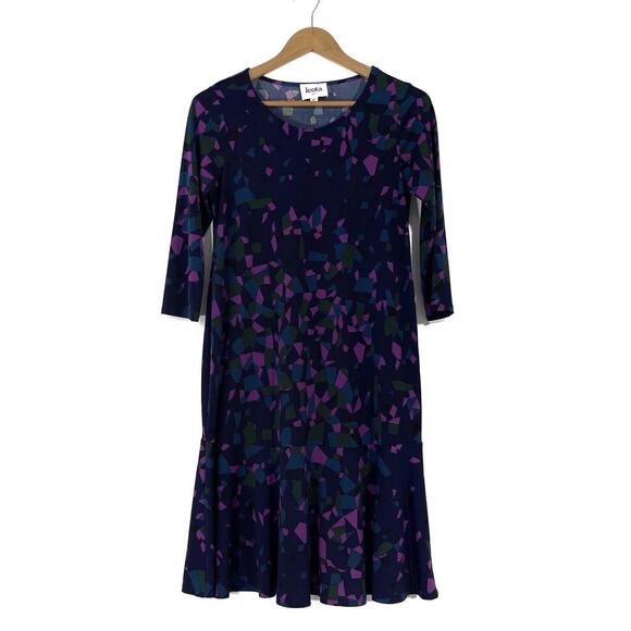 Leota Women’s Maternity Size Small Kelsey Blue Geometric Print Drop Waist Dress - Picture 1 of 10